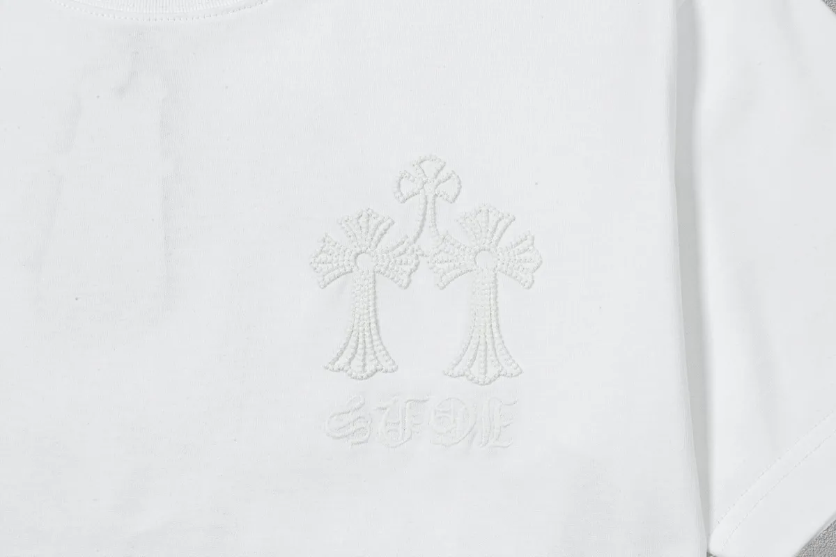 🅿️200 [CH Crow Heart] 2025FW short-sleeved T-shirt, arch bridge embroidery, high-end 26s double yarn 300g fabric, heavy fabric, custom stretcher rib, same cylinder and dye, complete three standards, same style for men and women, color: black, white, size: S M L XL 2XL